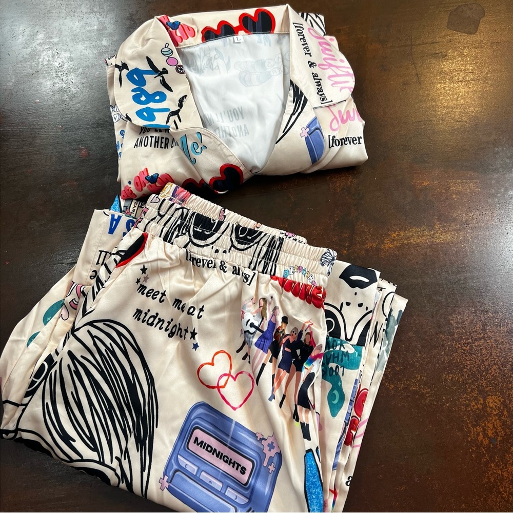 Taylor Swift Eras Tour Pajamas Set Midnights 1989 Lover Reputation Satin PJ